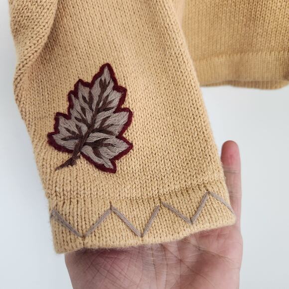 Vintage Leaf Cardigan Sweater Embroidered Cotton XL - Picture 6 of 11